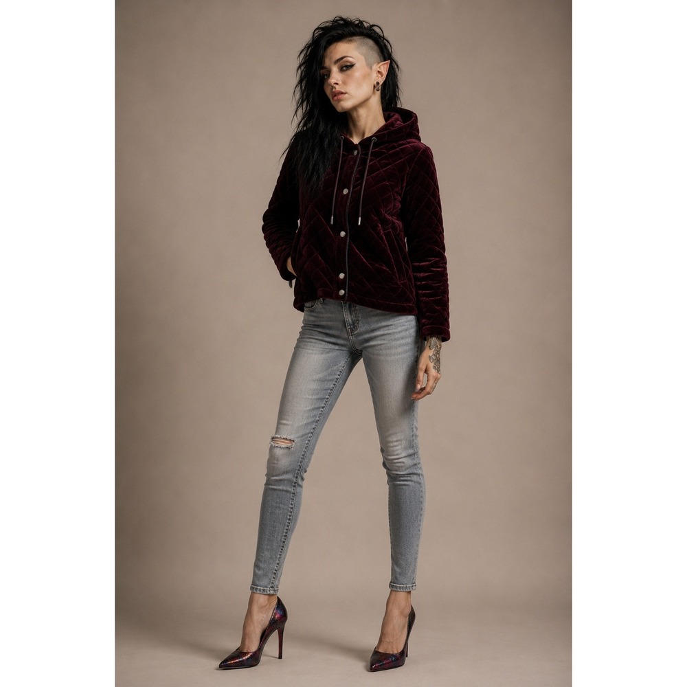 Forever Audrey Juicy plum quilted velvet hooded coat size small